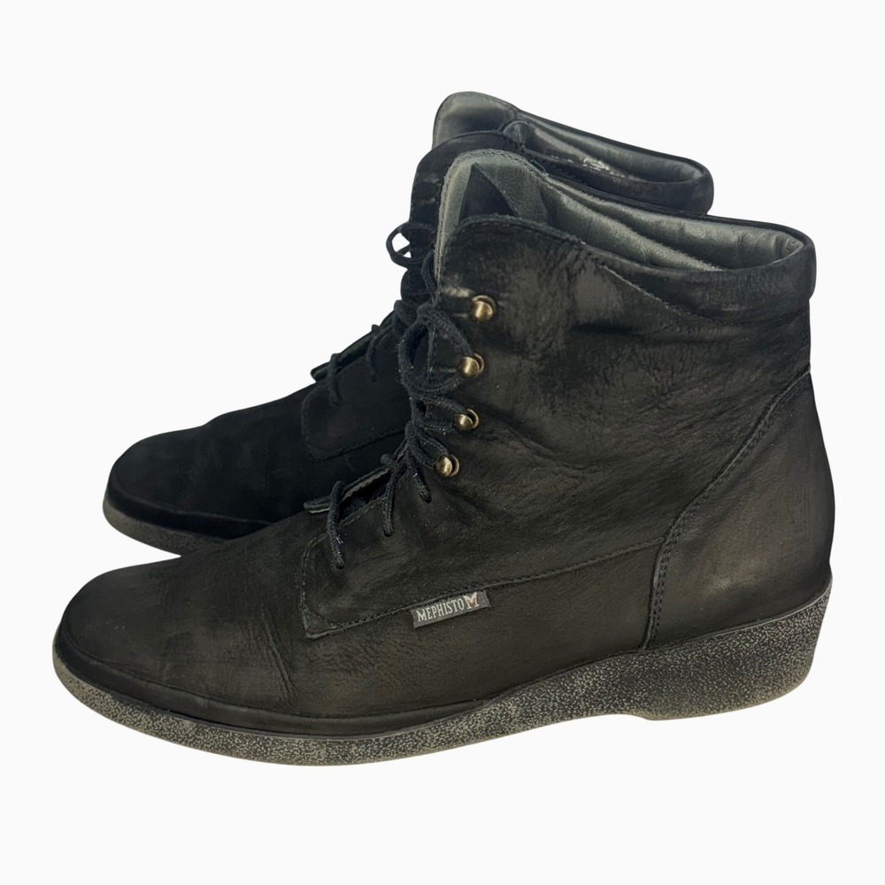 Mephisto Lace Up Ankle Boots Black Suede Air-Jet Leather Combat Comfort Women 9